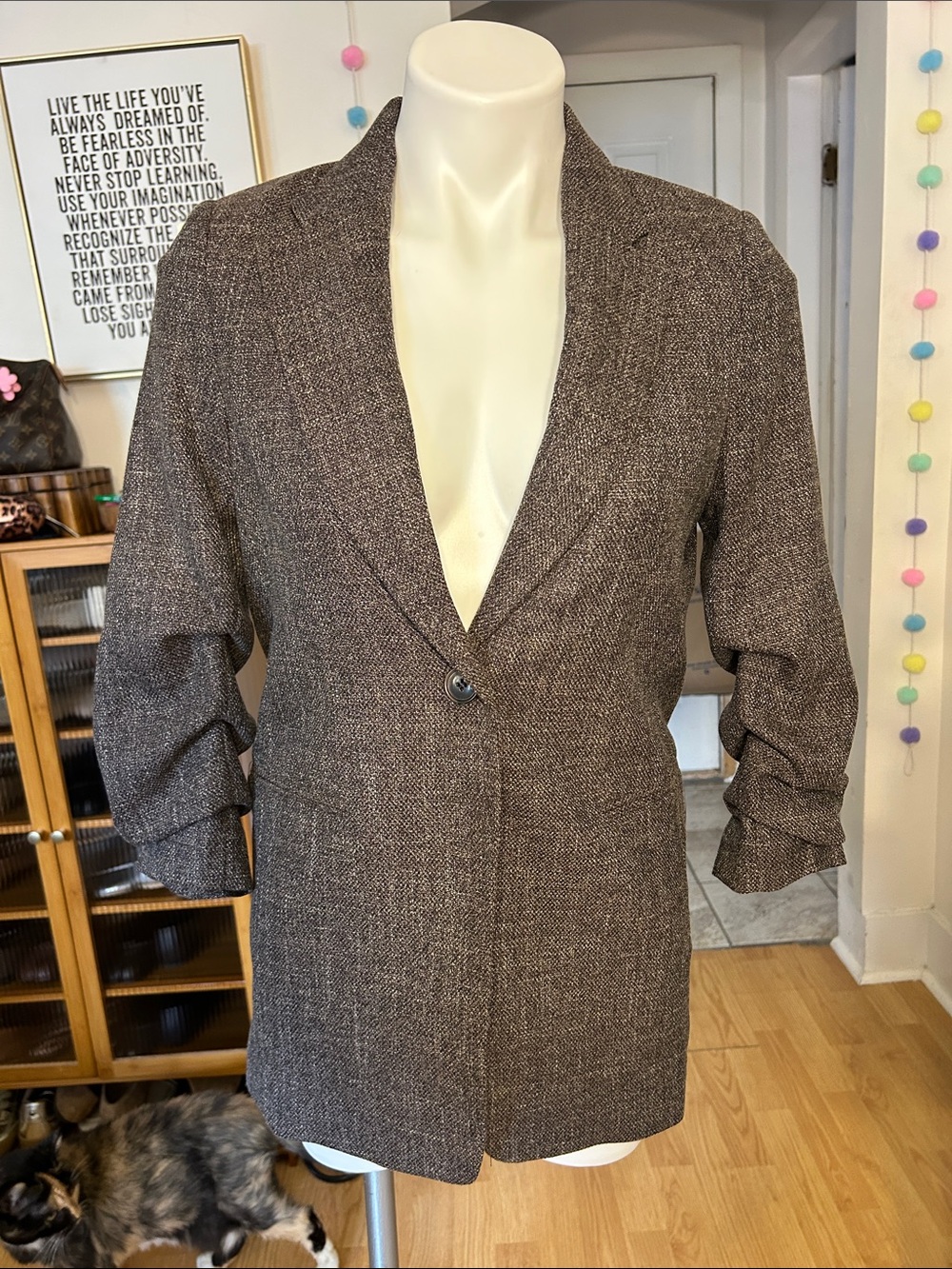 H&M Brown Tweed Single-Button Blazer